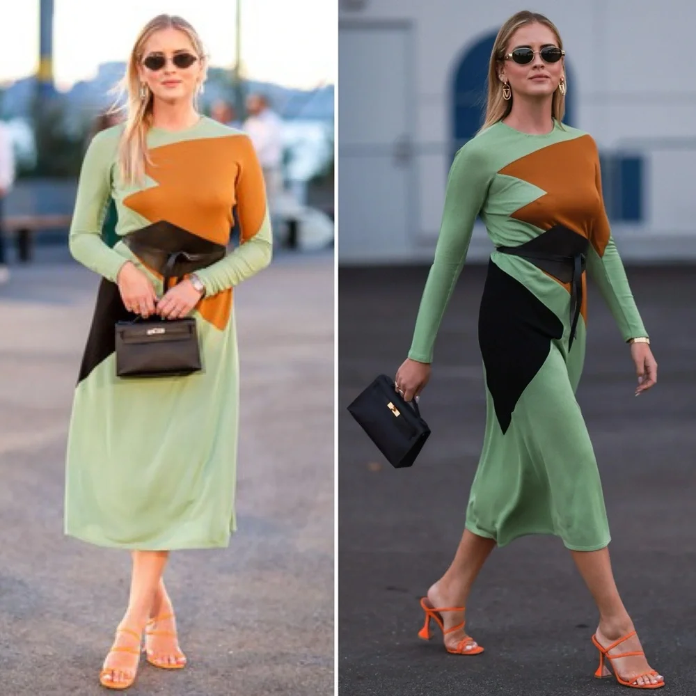 Tory Burch Colorblock Honeycomb Jersey Dress Size 0 Runway Geometric Green - Picture 5 of 13